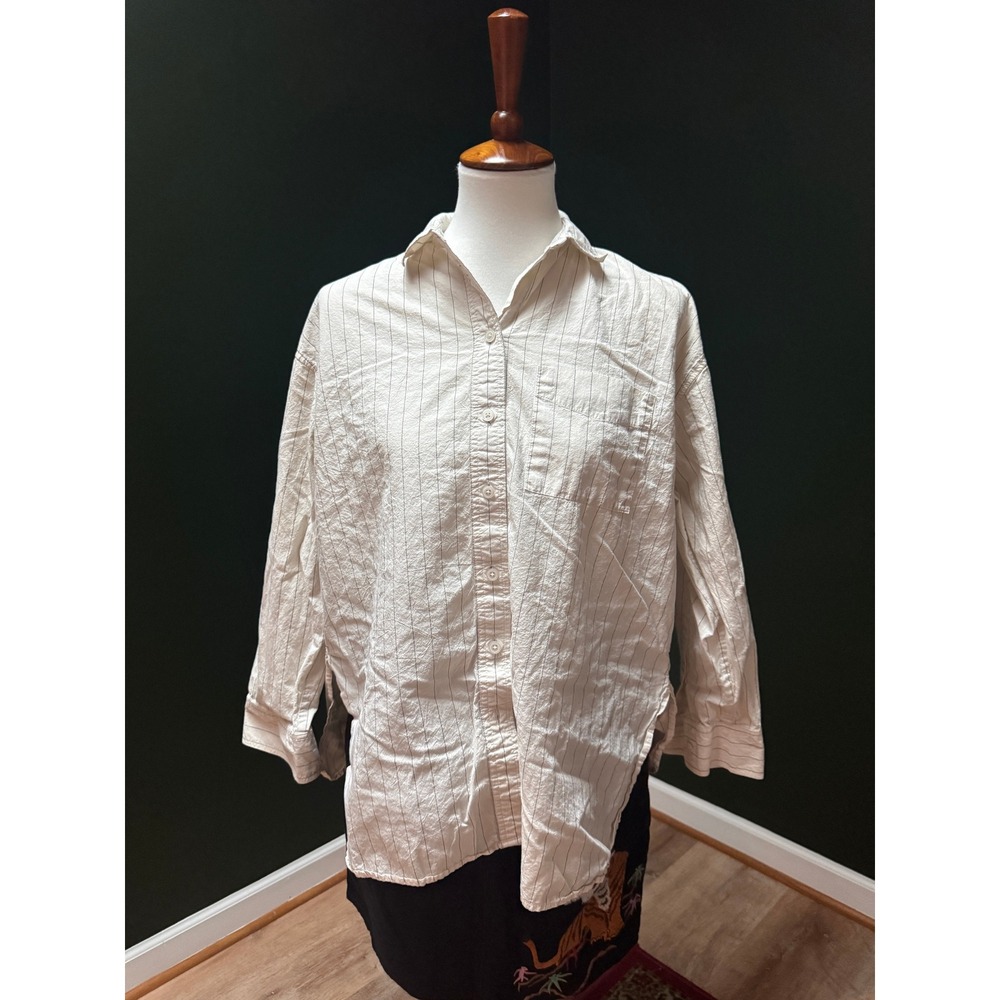 Striped Button-Up Shirt Long Sleeve Collared Relaxed Fit Top